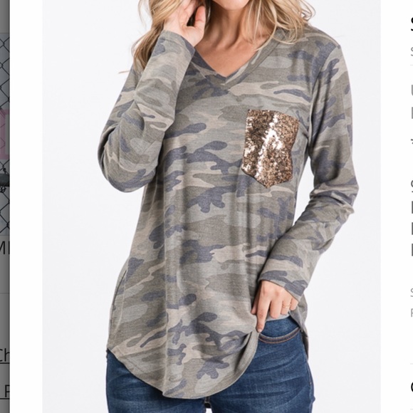 Camo long sleeve with gold sequin pocket. - Picture 1 of 2